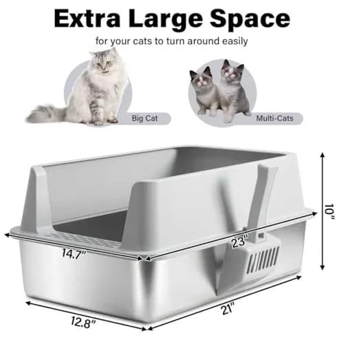 Holintan Stainless Steel Litter Box with Lid XL | Large Metal Cat Litter Box, Odor-Resistant, Non-Stick, Heavy Duty thumbnail 2