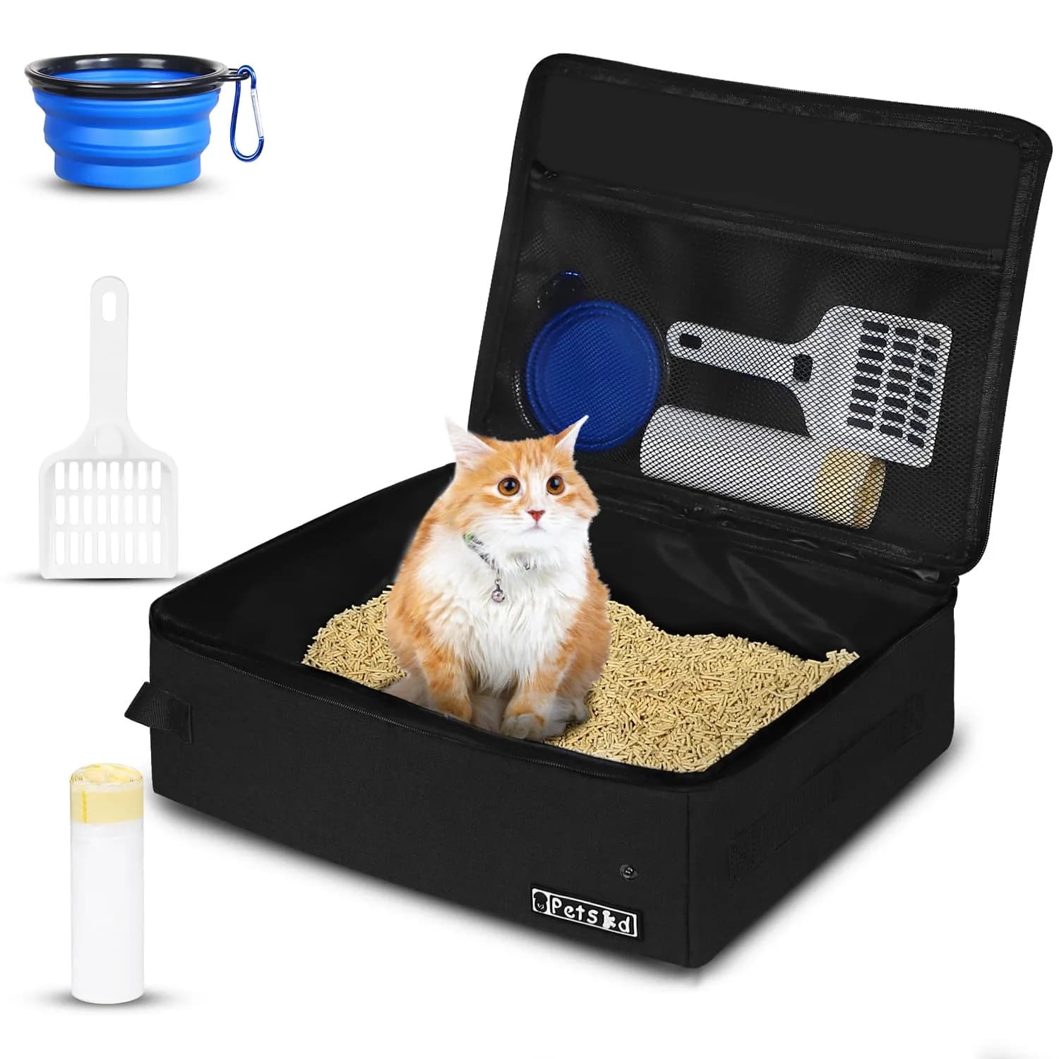Petskd Portable Cat Travel Litter Box with Lid, Black 50cm x 38cm x 15cm | Leakproof & Odor-Preventing for Travel