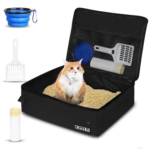 Petskd Portable Cat Travel Litter Box with Lid, Black 50cm x 38cm x 15cm | Leakproof & Odor-Preventing for Travel thumbnail 1