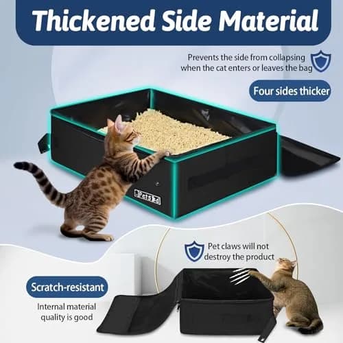 Petskd Portable Cat Travel Litter Box with Lid, Black 50cm x 38cm x 15cm | Leakproof & Odor-Preventing for Travel thumbnail 4