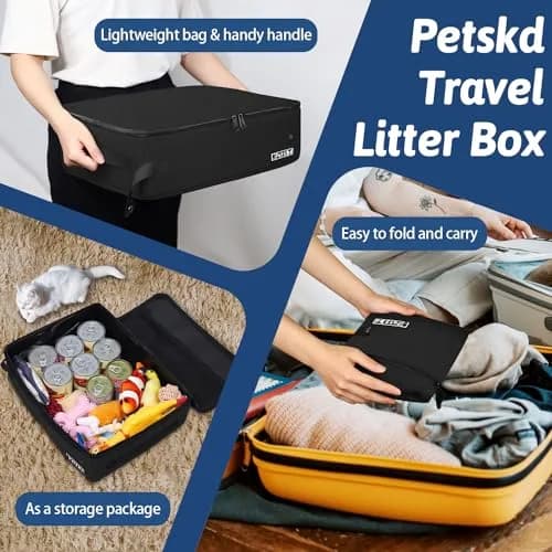 Petskd Portable Cat Travel Litter Box with Lid, Black 50cm x 38cm x 15cm | Leakproof & Odor-Preventing for Travel thumbnail 6