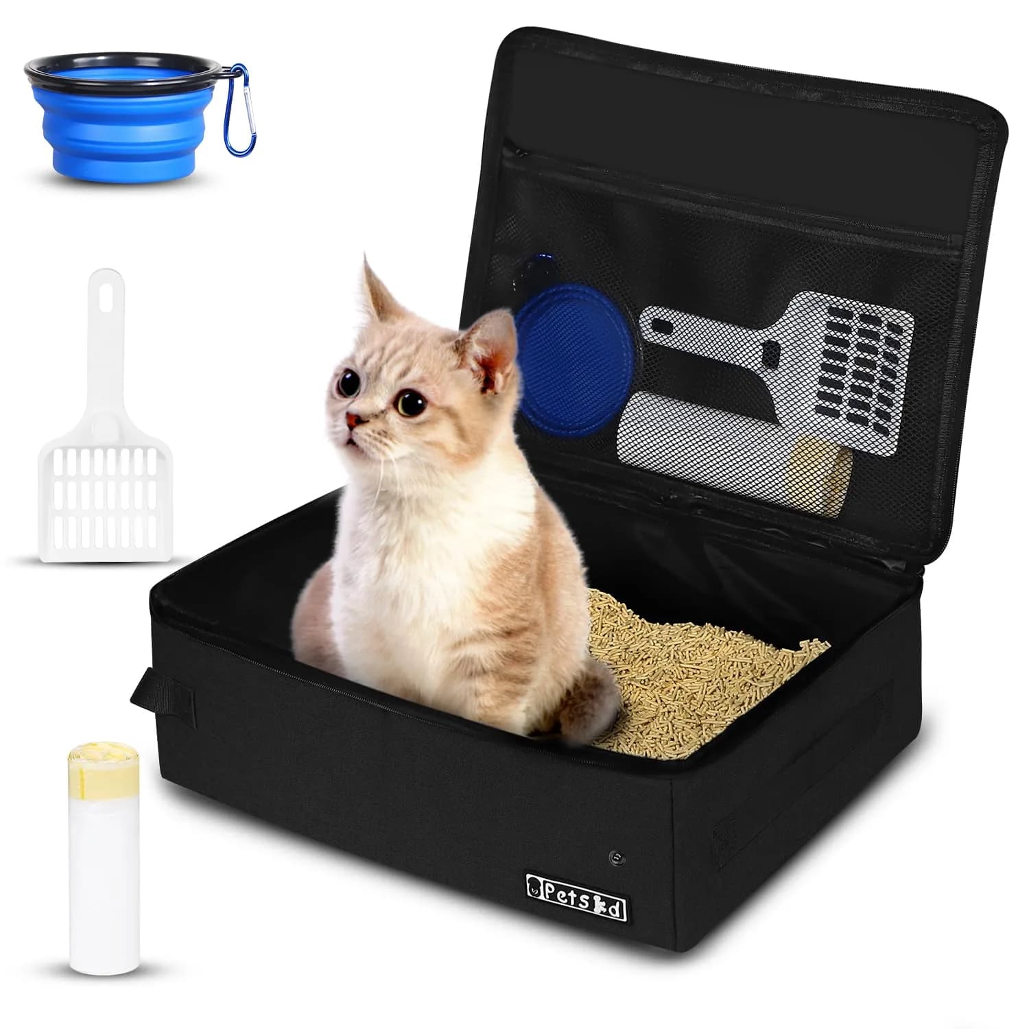 Petskd Portable Cat Travel Litter Box with Lid, Black | Leakproof & Lightweight for Travel — Black