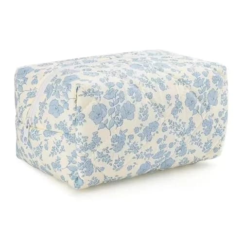MZLUWM Puffy Coquette Floral Quilted Makeup Bag Large Fashionable Travel Pouch Cute Blue 20cm (7.8" L x 4.7" W x 3.9" H) thumbnail 1