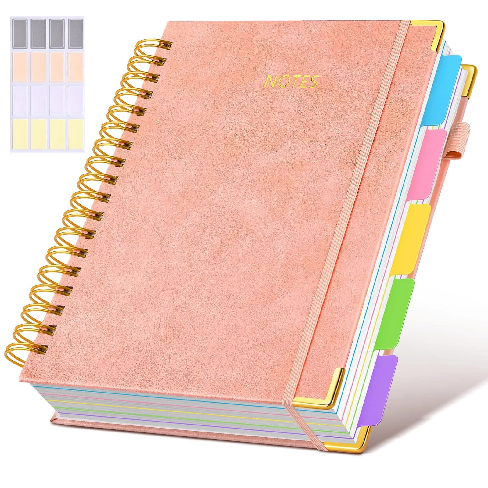 dilitego Hardcover Spiral Notebook with Removable Dividers, 300 Pages A5 Rose | College Ruled Journal for Work School Note taking — A-pink / 8"x10"