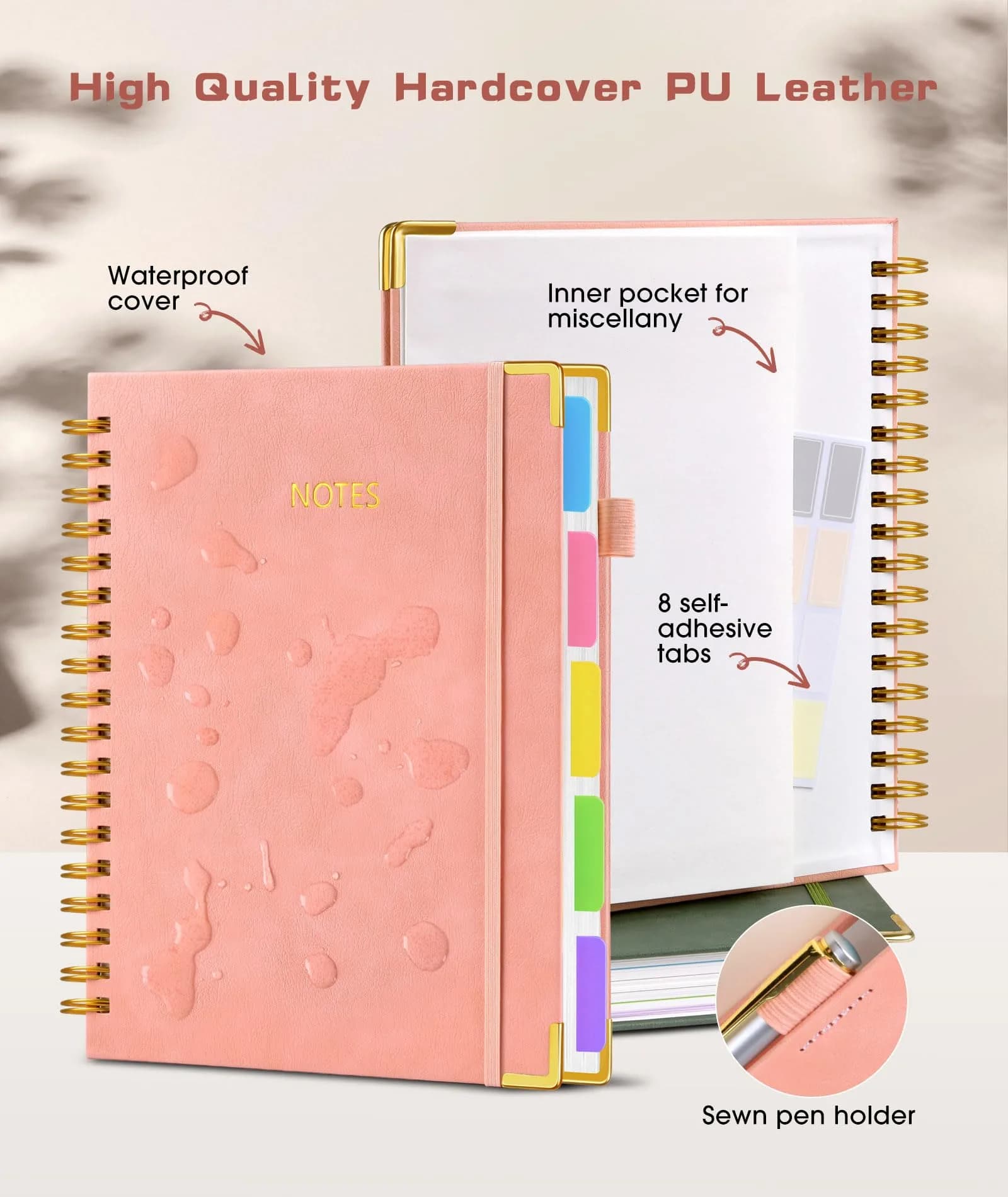dilitego Hardcover Spiral Notebook - A-Pink, 8"x10", 300 Pages, College Ruled Journal with Removable Dividers for Work & School - view 2