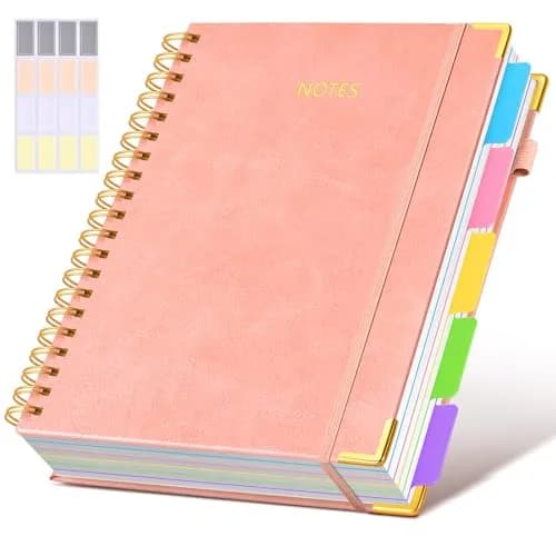 dilitego Hardcover Spiral Notebook Journal with Removable Dividers, 300 Pages 5 Subject, 100GSM Paper, A5 Tree of Life — A-pink / 8"x10"