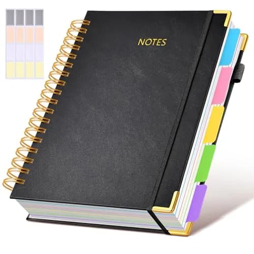 dilitego Hardcover Spiral Notebook with Removable Dividers, 300 Pages A5 Rose | College Ruled Journal for Work School Note taking — Black / 8"x10"