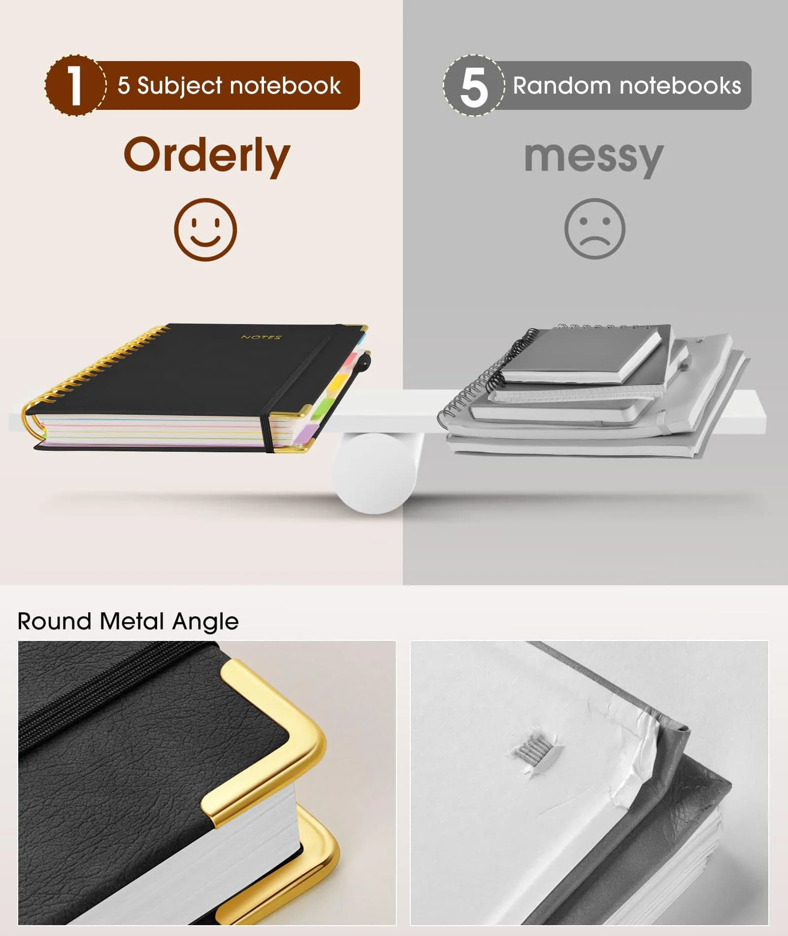 dilitego Hardcover Spiral Notebook A5 Flower White | College Ruled 300 Pages - Black / 8"x10" - view 3