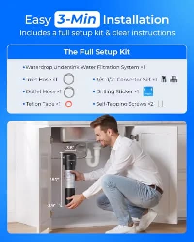 Waterdrop UA-5Y Under Sink Water Filter System 16.7" (42.4 cm) — 5-Year Ultra Long Life, Reduces Lead, Chlorine, Bad Taste & Odor thumbnail 5