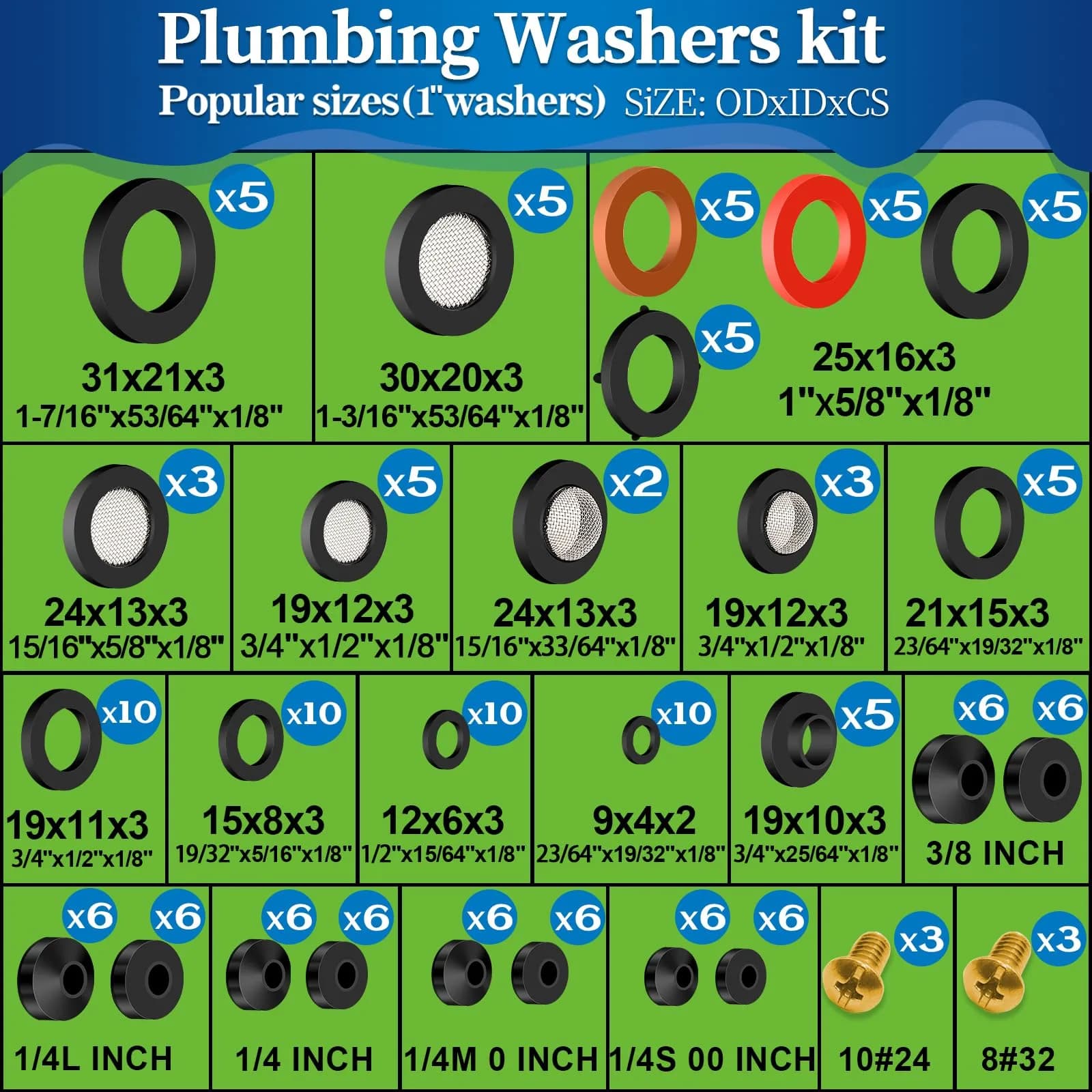 ZDBB 1075 Pcs Rubber Washer & O-Ring Kit | Assorted Sizes for Faucets & Hoses - view 4