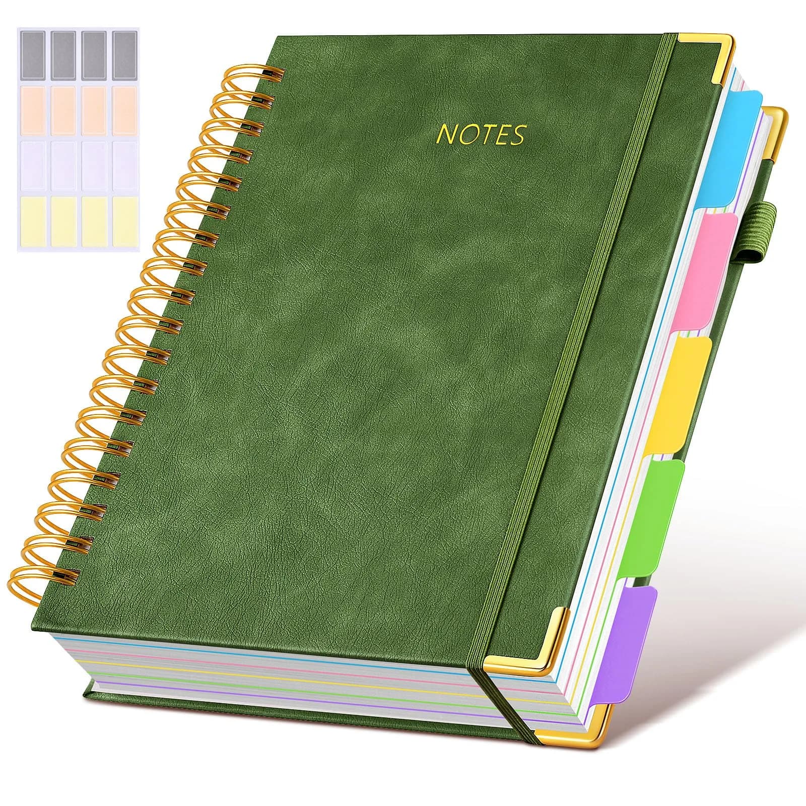 dilitego Hardcover Spiral Notebook with Removable Dividers, 300 Pages A5 Rose | College Ruled Journal for Work School Note taking — Green / 8"x10"
