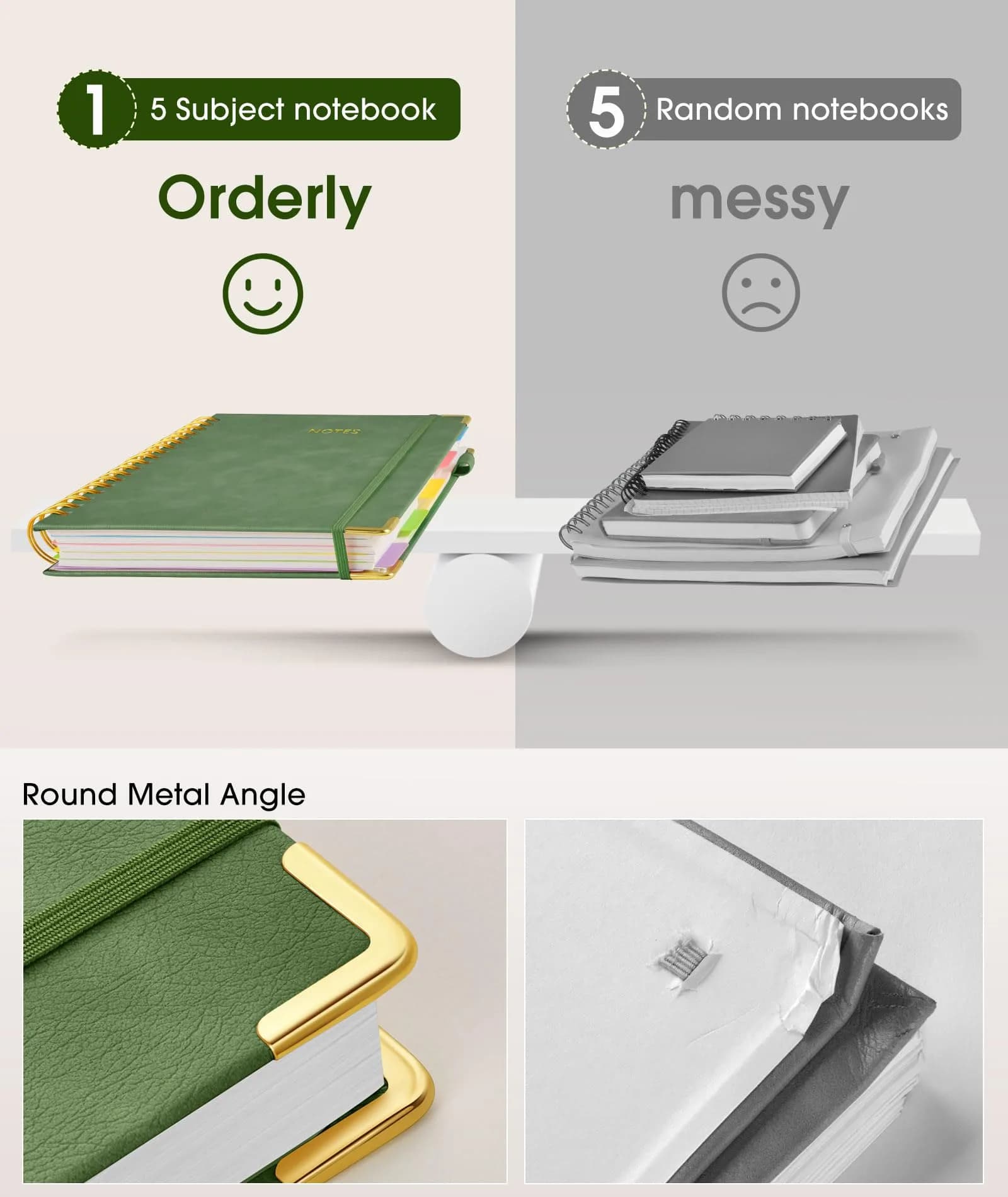 dilitego Leather Spiral Notebook Journal - 8"x10", College Ruled, 300 Pages, Green | Acid-Free Paper - view 3