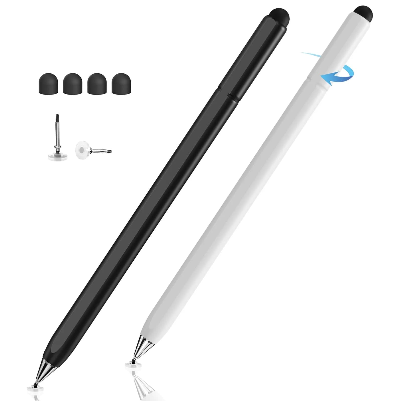 Accokids Stylus Pen for Touchscreen 2-in-1 Magnetic & Rotate, Black/White | Precise, Compatible with All Capacitive Devices