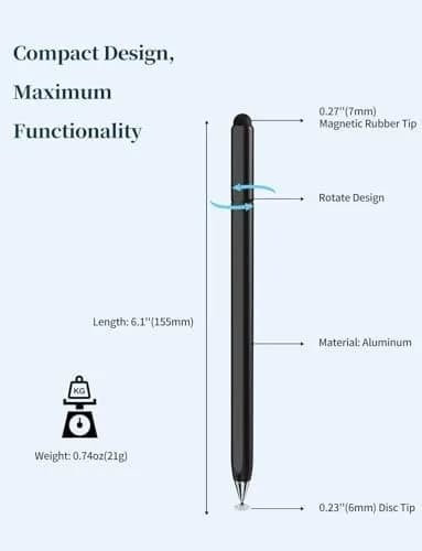 Accokids Stylus Pen for Touchscreen 2-in-1 Magnetic & Rotate, Black/White | Precise, Compatible with All Capacitive Devices thumbnail 5