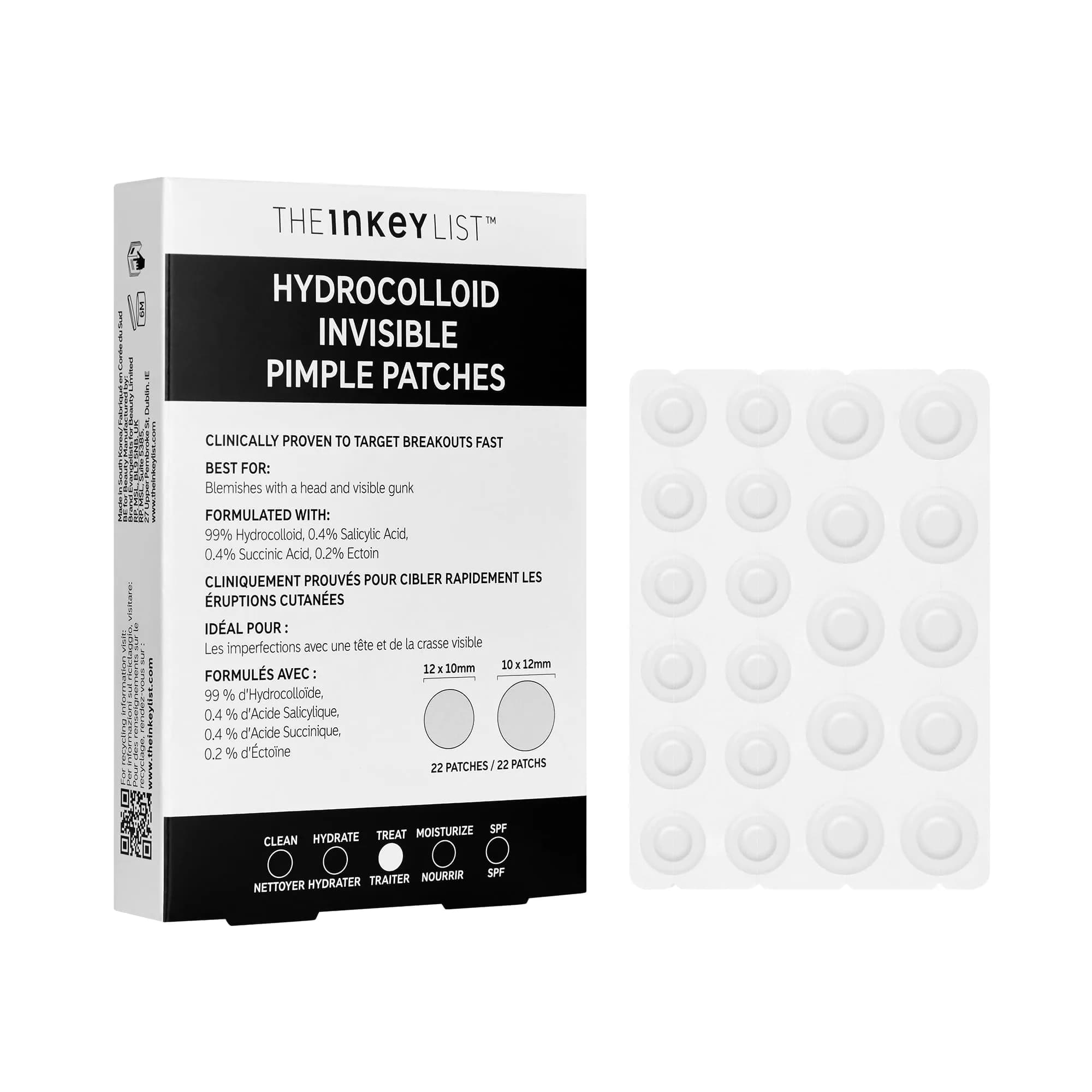 The INKEY List Hydrocolloid Invisible Pimple Patches 22 Pack | Fast-Acting, Seamless, All Skin Tones