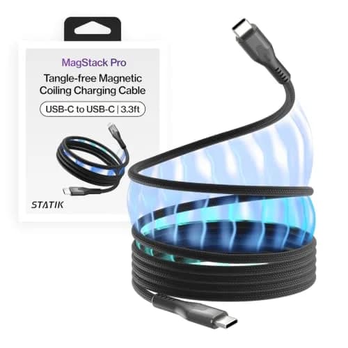 Statik MagStack Pro USB C to USB C Magnetic Charging Cable, 3ft, 100W, Tangle-Free Nylon Braided Design thumbnail 1