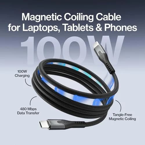 Statik MagStack Pro USB C to USB C Magnetic Charging Cable, 3ft, 100W, Tangle-Free Nylon Braided Design thumbnail 2