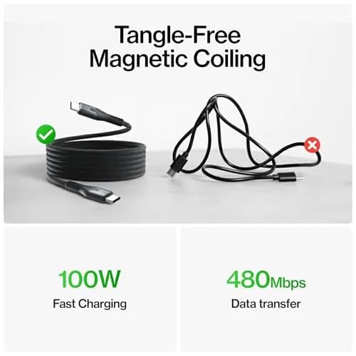 Statik MagStack Pro USB C to USB C Magnetic Charging Cable, 3ft, 100W, Tangle-Free Nylon Braided Design thumbnail 3