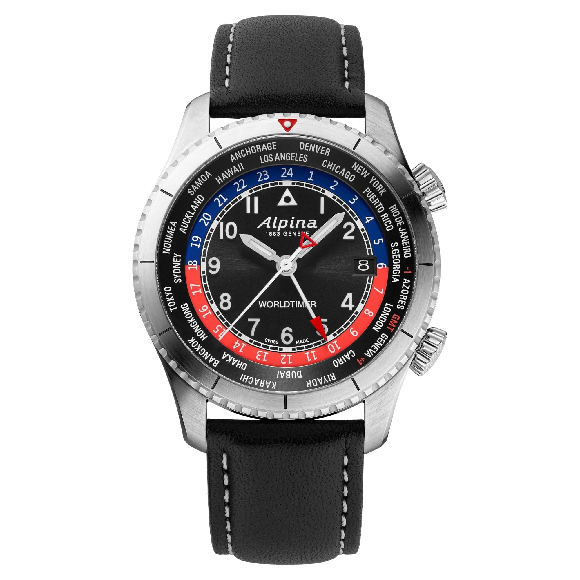 Alpina Men's Swiss Startimer Worldtimer Quartz Watch, Stainless Steel, GMT, Sapphire Crystal | GMT & Worldtimer Functionality