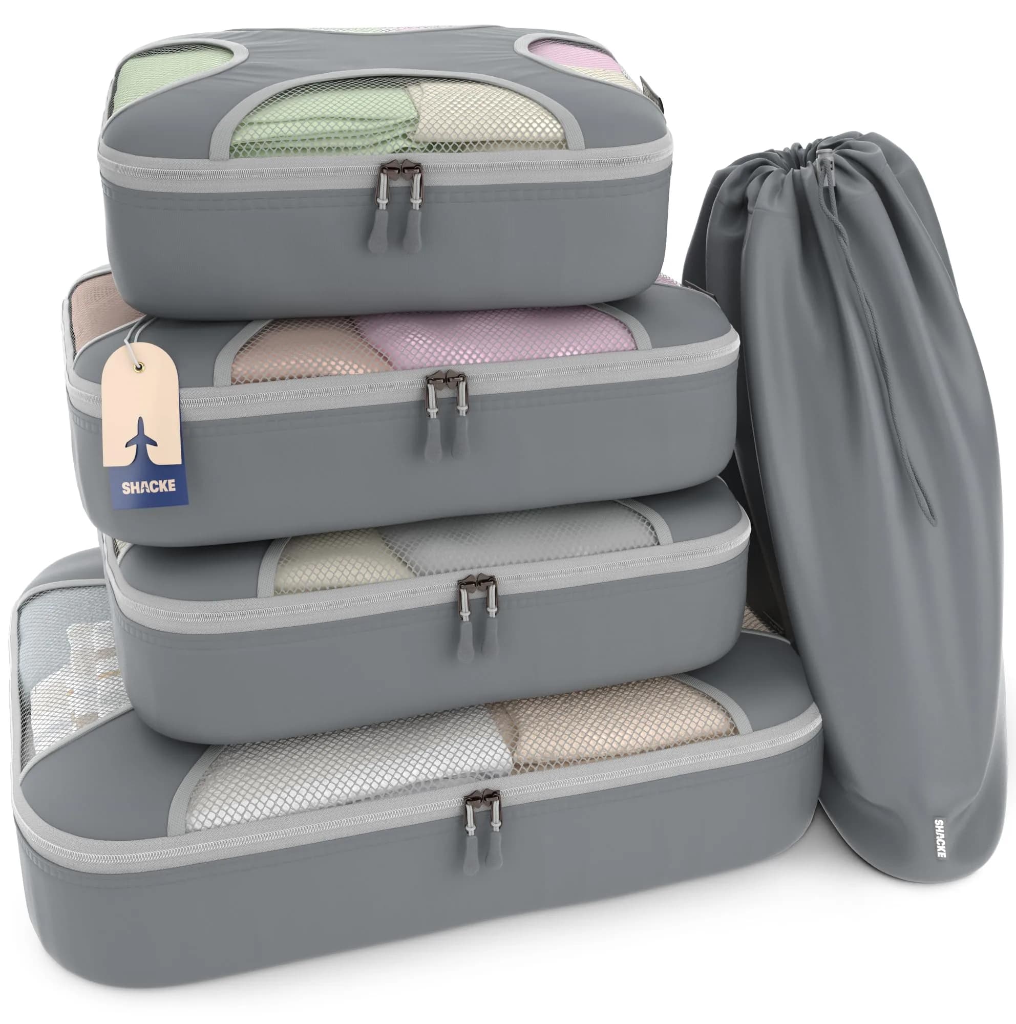 Shacke 5-Piece Packing Cubes and Laundry Bag Set - Charcoal Gray - main product image