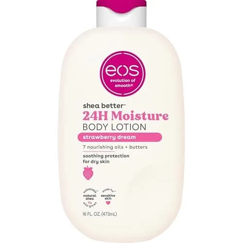 eos Shea Better Body Lotion Strawberry Dream, 16 fl oz (473 ml) | 24-Hour Hydration for Soft Skin - main product image