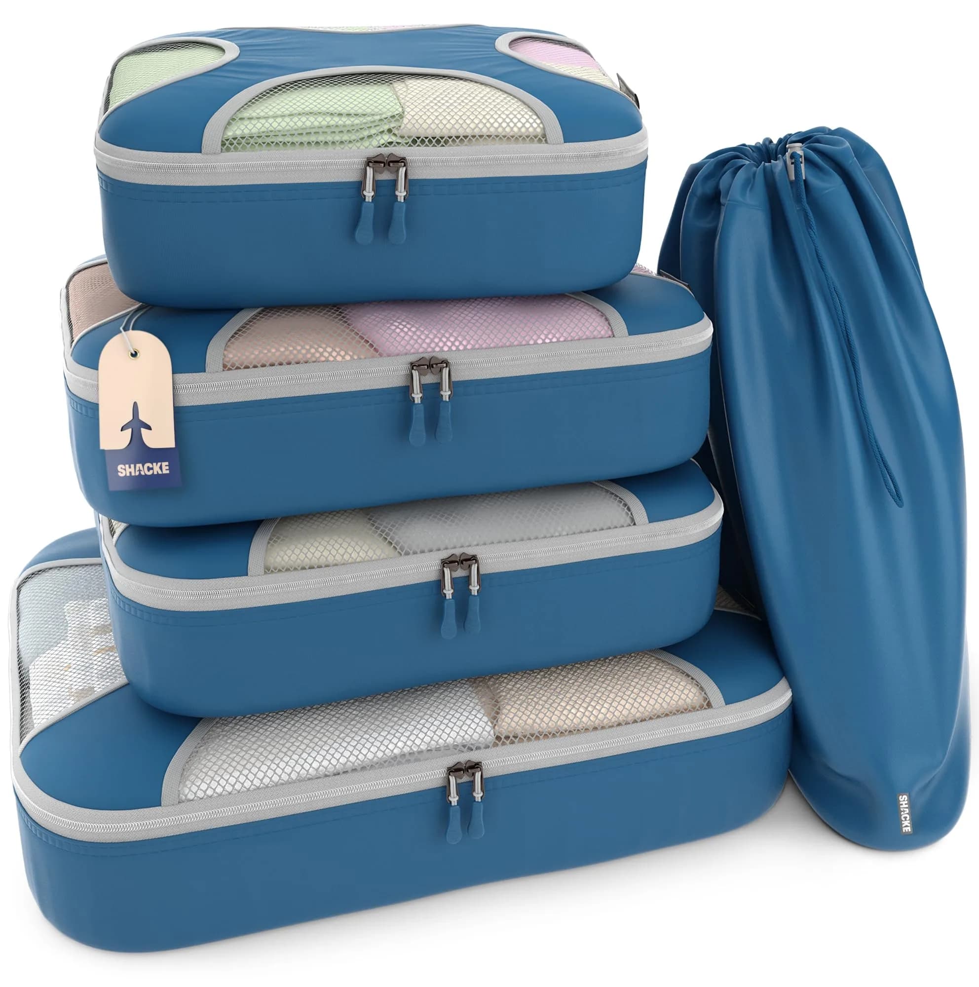 Shacke 5-Piece Packing Cubes Set for Travel with Laundry Bag - Navy Blue - main product image