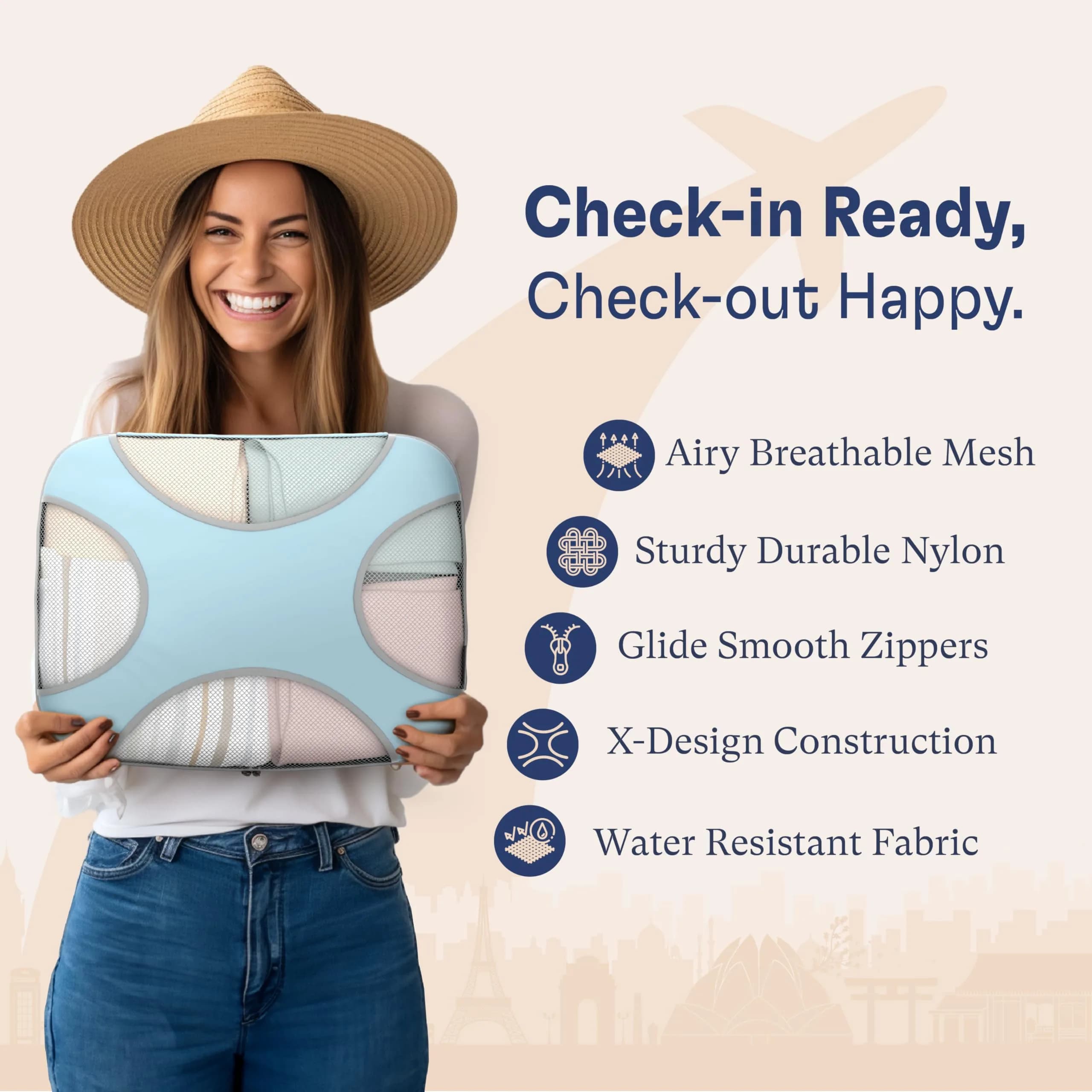 Shacke 5-Piece Packing Cube Set with Laundry Bag, Sky Blue | 4-Inch Deep Luggage Organizers for Carry-On & Checked Bags - view 5