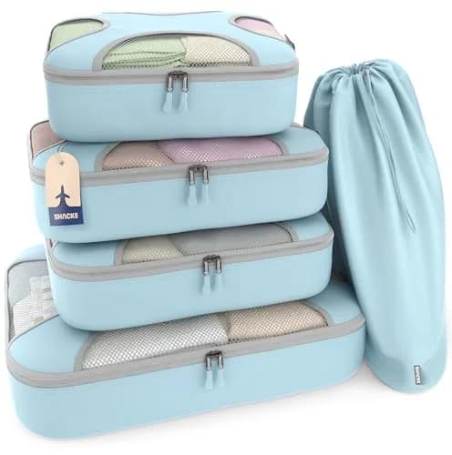 Shacke 5-Piece Packing Cube Set with Laundry Bag, Sky Blue | 4-Inch Deep Luggage Organizers for Carry-On & Checked Bags thumbnail 1