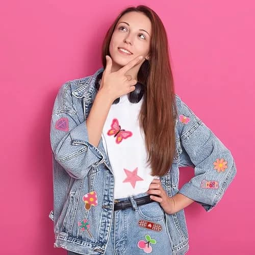 AUGSUN 60Pcs Pink Embroidered Iron-On Appliqué Patches | Retro, Hippie, Avant-Garde Styles thumbnail 6