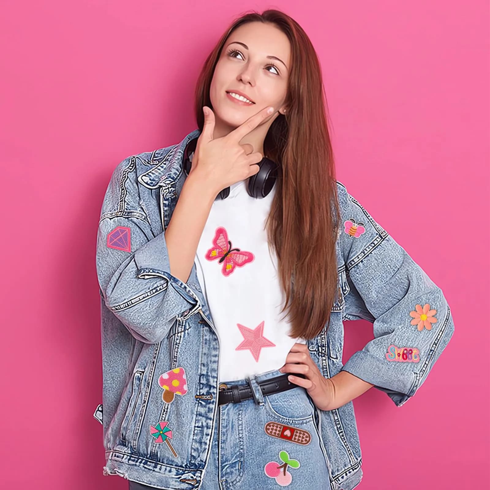 AUGSUN 60Pcs Pink Embroidered Iron-On Appliqué Patches | Retro, Hippie, Avant-Garde Styles - view 6