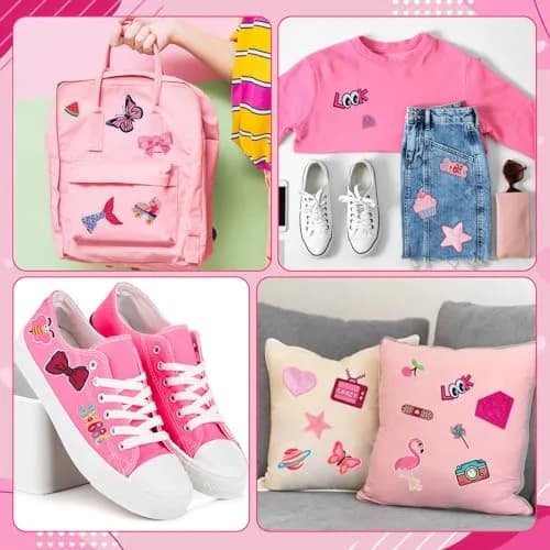 AUGSUN 60Pcs Pink Embroidered Iron-On Appliqué Patches | Retro, Hippie, Avant-Garde Styles thumbnail 7