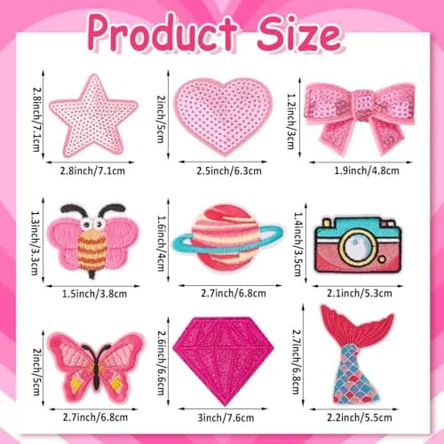AUGSUN 60Pcs Pink Embroidered Iron-On Appliqué Patches | Retro, Hippie, Avant-Garde Styles thumbnail 2