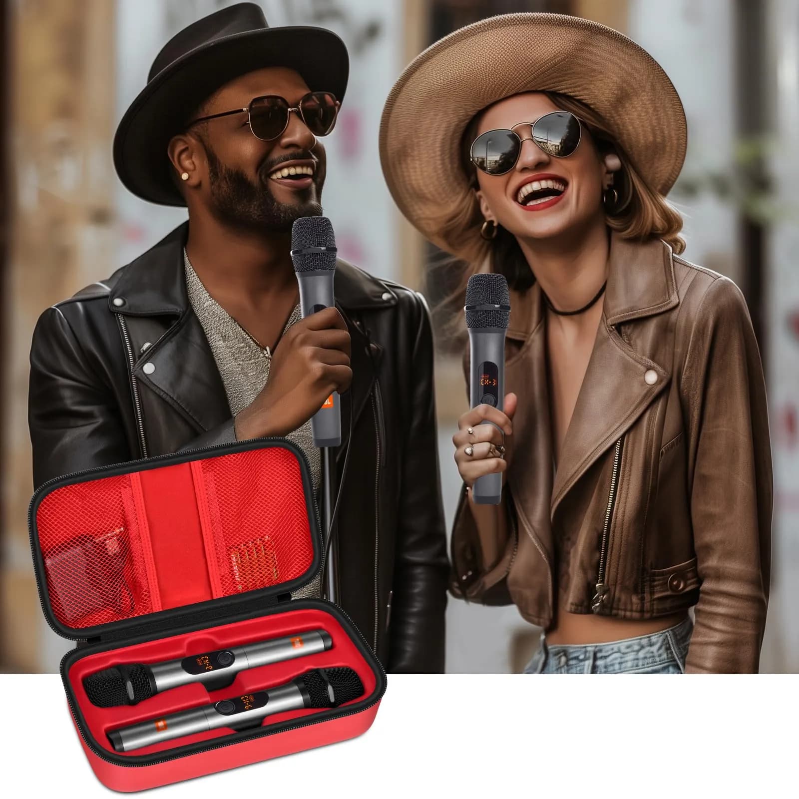 Againmore Wireless Microphone Case Red | Dual Mic Travel Bag for JBL Wireless Two Microphone System - view 6