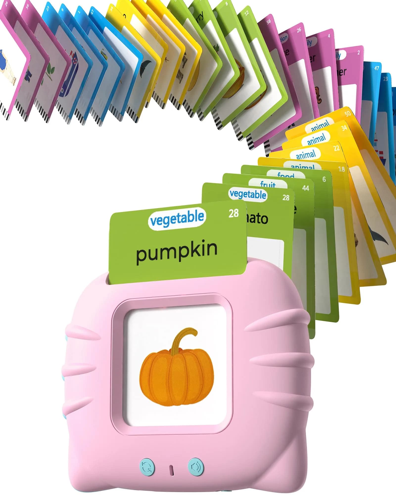 Airbition Talking Flash Cards for Toddlers Ages 1-6, 224 Words English Pink | Montessori Language Learning Toy with American Accent