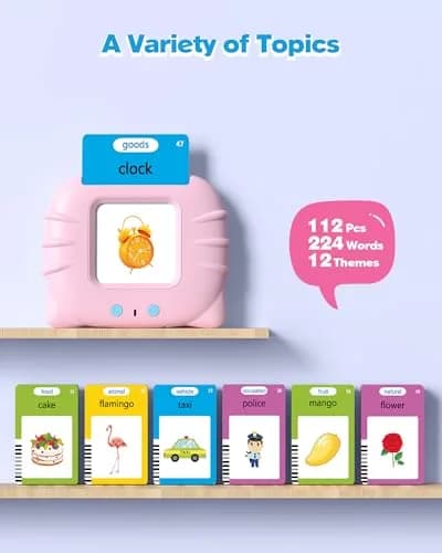 Airbition Talking Flash Cards for Toddlers Ages 1-6, 224 Words English Pink | Montessori Language Learning Toy with American Accent thumbnail 2