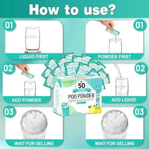 CRAZYTHUR Portable Toilet Gel Powder 50PCS | Solidifies Waste 2x Faster, Odor Lock thumbnail 7