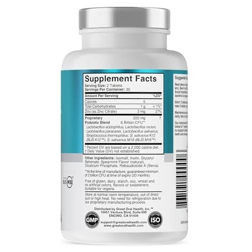 Great Oral Health Advanced Oral Probiotics Mint & Strawberry Vanilla 120 Count (2 x 60 Count) | Dentist Formulated for Bad Breath Treatment thumbnail 9