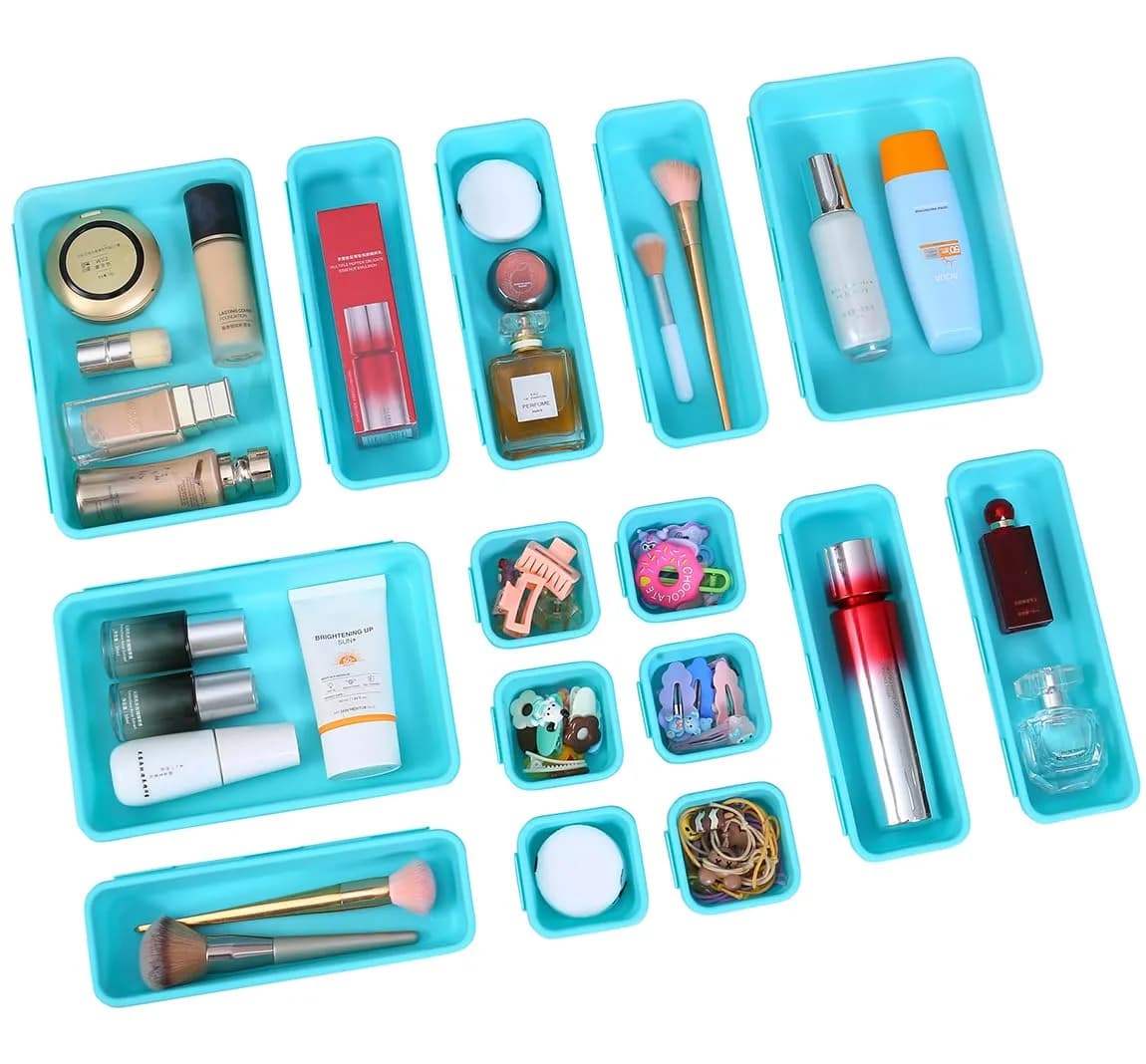 Kutesna 15PCS Interlocking Drawer Organizer Set | Plastic Desk Organizers for Office & Home