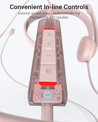 NUBWO HW02 USB Headset with Microphone Noise Cancelling & in-line Control | Ultra Comfort Wired Office Headphones (Pink) thumbnail 5