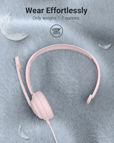 NUBWO HW02 USB Headset with Microphone Noise Cancelling & in-line Control | Ultra Comfort Wired Office Headphones (Pink) thumbnail 6