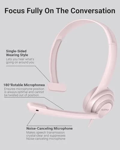 NUBWO HW02 USB Headset with Microphone Noise Cancelling & in-line Control | Ultra Comfort Wired Office Headphones (Pink) thumbnail 7