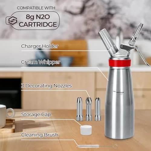 Ajimy Whipped Cream Dispenser 500ml Aluminum | Professional Kitchen Tool for Fluffy Desserts thumbnail 5