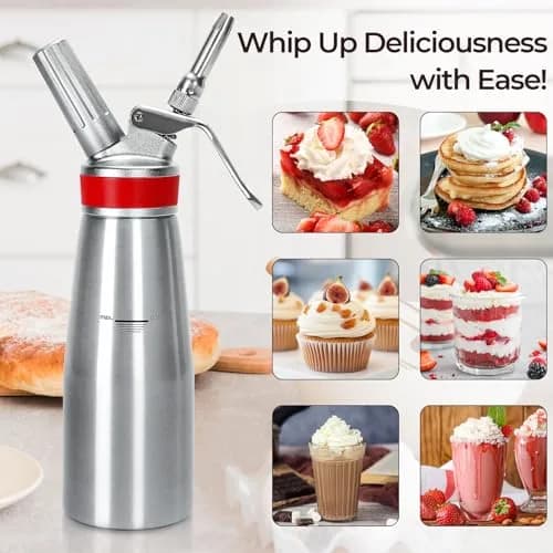 Ajimy Whipped Cream Dispenser 500ml Aluminum | Professional Kitchen Tool for Fluffy Desserts thumbnail 2