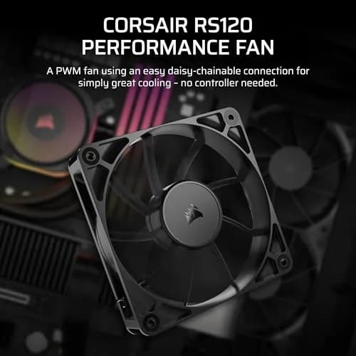Corsair RS120 120mm PWM Fan – Daisy-Chain Connection – Low-Noise – Magnetic Dome Bearing – Black | Up to 2,100 RPM, 72.8 CFM, Quiet Operation thumbnail 2