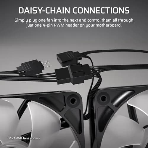 Corsair RS120 120mm PWM Fan – Daisy-Chain Connection – Low-Noise – Magnetic Dome Bearing – Black | Up to 2,100 RPM, 72.8 CFM, Quiet Operation thumbnail 3