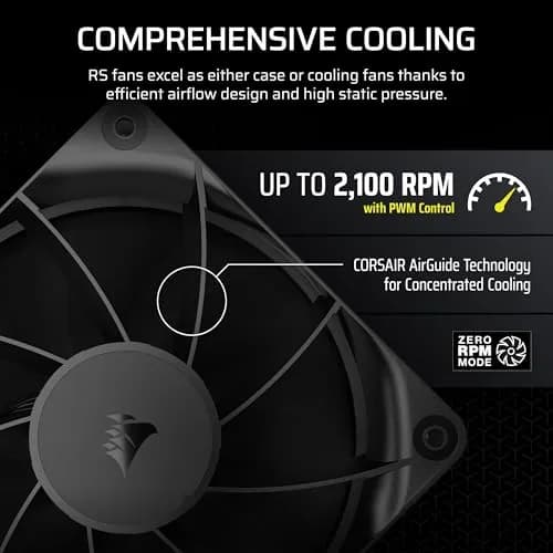 Corsair RS120 120mm PWM Fan – Daisy-Chain Connection – Low-Noise – Magnetic Dome Bearing – Black | Up to 2,100 RPM, 72.8 CFM, Quiet Operation thumbnail 4
