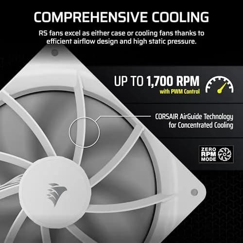 Corsair RS140 140mm PWM Fans Dual Pack | Low-Noise Magnetic Dome Bearings, Daisy-Chain Connection, White thumbnail 4
