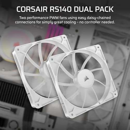 Corsair RS140 140mm PWM Fans Dual Pack | Low-Noise Magnetic Dome Bearings, Daisy-Chain Connection, White thumbnail 2