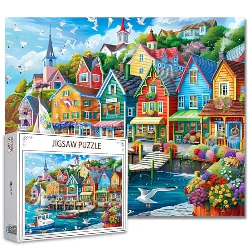 Tucocoo Colorful Seaside Town Jigsaw Puzzles 1000 Pieces for Adults 70cm x 50cm | Educational Art Puzzles for Game Nights thumbnail 1
