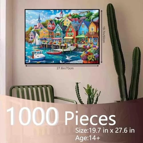 Tucocoo Colorful Seaside Town Jigsaw Puzzles 1000 Pieces for Adults 70cm x 50cm | Educational Art Puzzles for Game Nights thumbnail 3